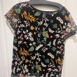 Ann Taylor Black Multicolor Floral Blouse